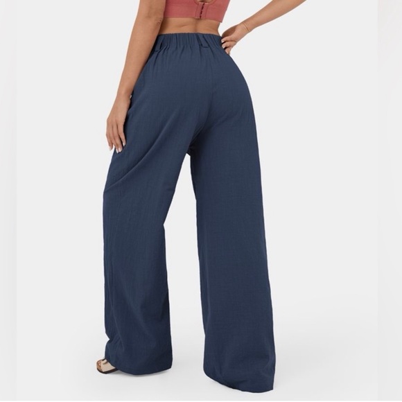 Halara High Waisted Plicated Side Pocket Wide Leg Flowy Palazzo Cotton Pants - Picture 3 of 8